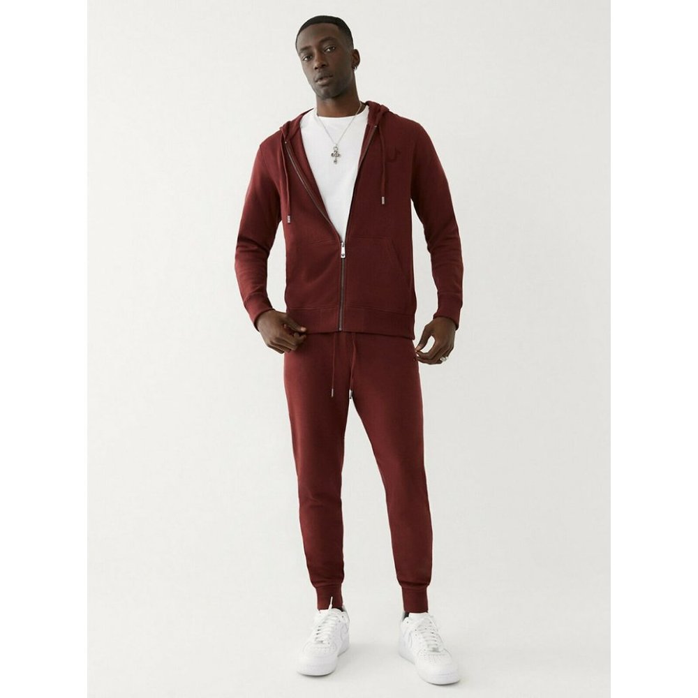 True Religion Men's Great Revolt Solid Jogger Sweatpants in Maroon - Picture 4 of 5